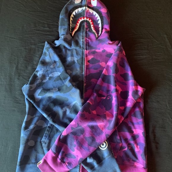 Bape Split Shark Hoodie Blue/Purple Camo - Picture 1 of 12